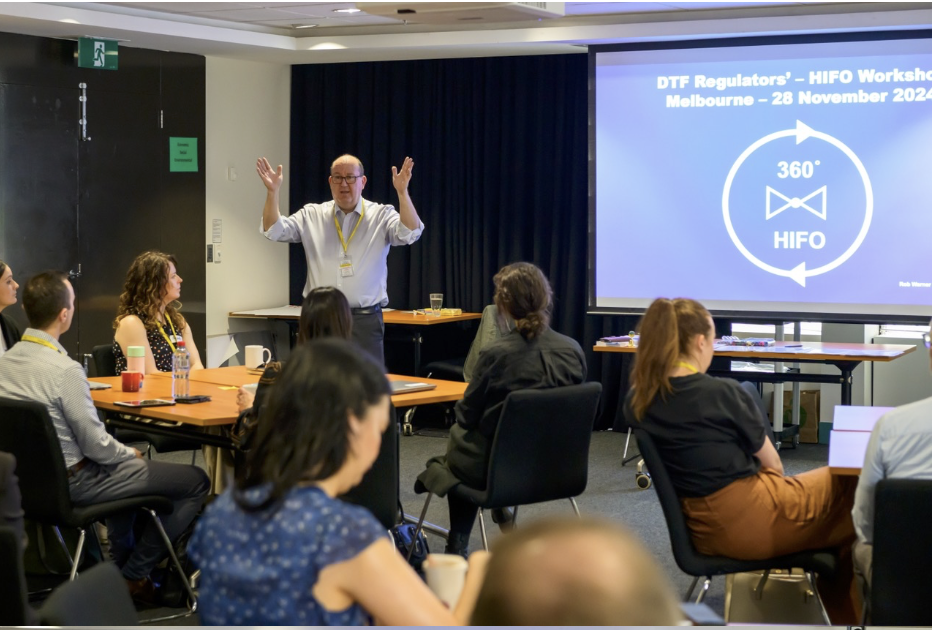 A facilitator addressing regulators at the DTF Regulators HIFO workshop in Melbourne